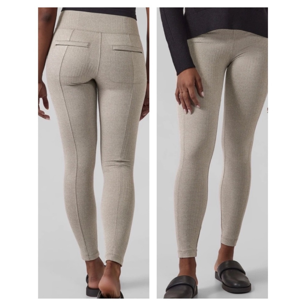 Athleta Delancey Herringbone Beige High Rise Legging Tights Size Medium NWT